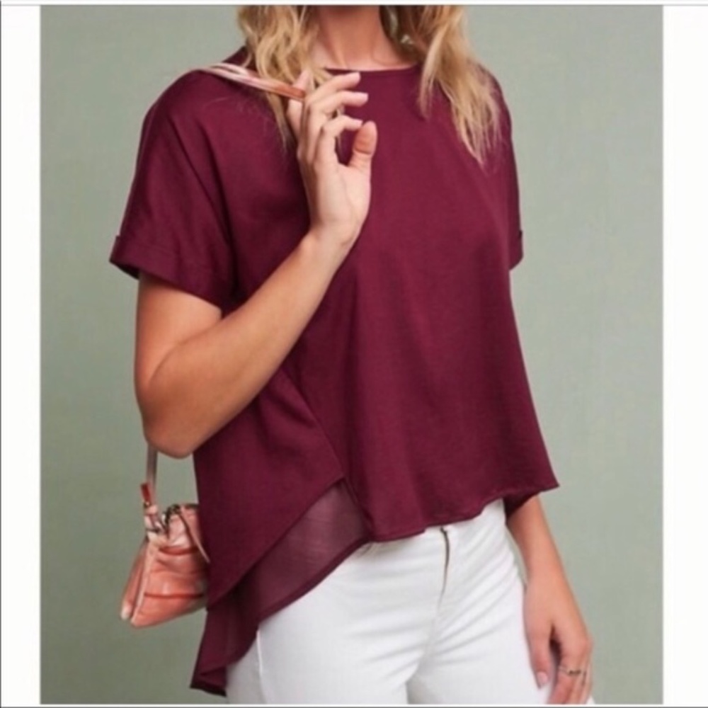 ⭐️⭐️Make an offer⭐️⭐️ Anthro Eri+Ali maroon top, sz M
